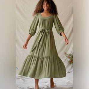 Christy Dawn Women’s Bianca Midi Dress Green Sz XS Gauze Cotton Peasant Cottage